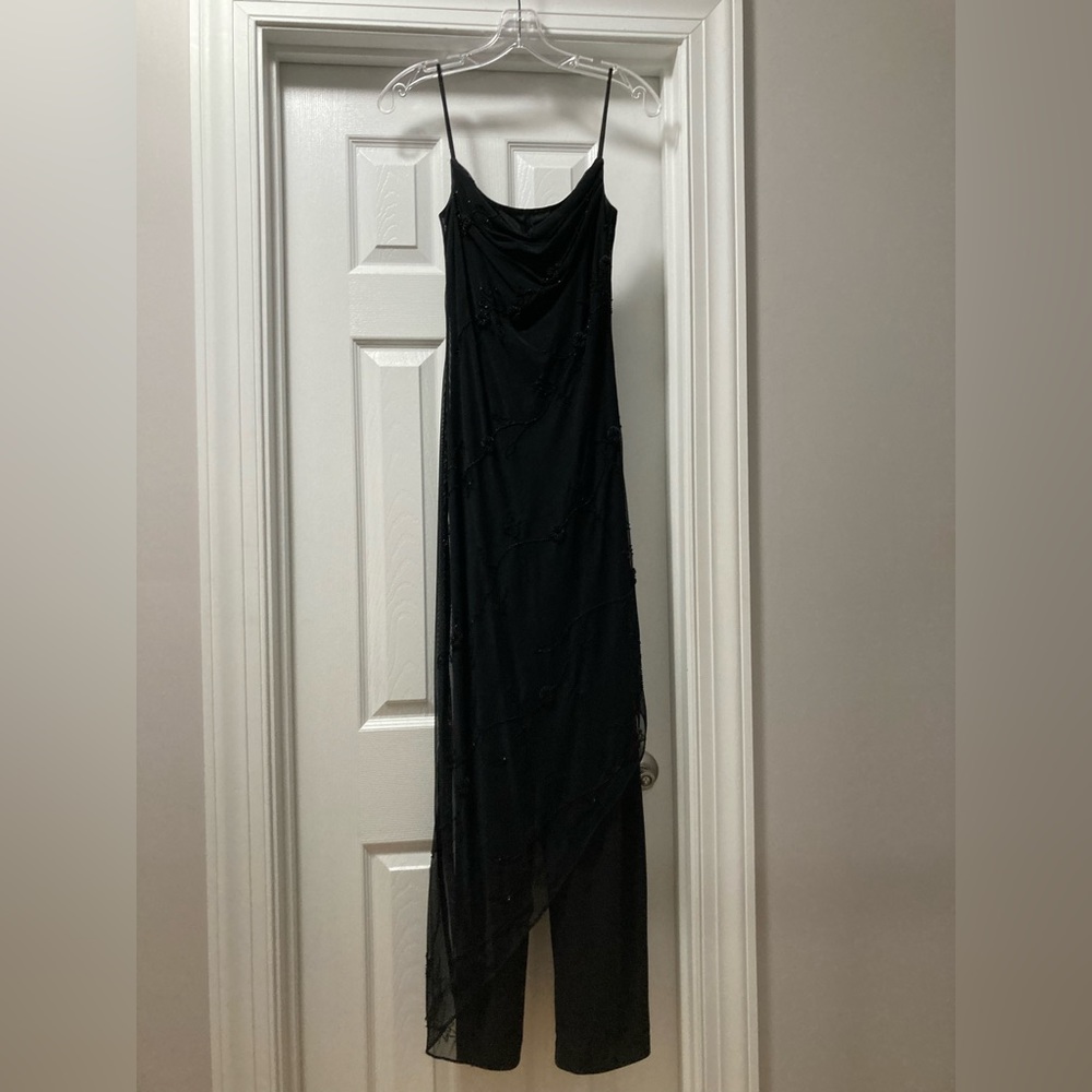 Cache Black Beaded Pantsuit with overlay